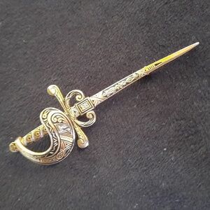Vintage Unsigned Damascene Sword Brooch